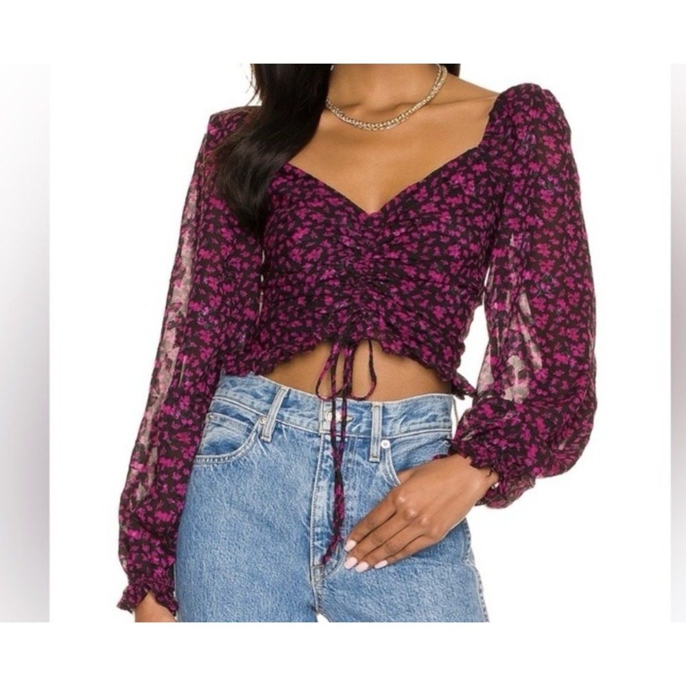 ASTR Floral Plum Pink Long Sleeve Crop Top